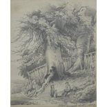 Henry William Burgess  (1792-1839) pencil drawing of travellers resting beneath a tree, signed and