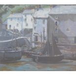Ethel L Rawlins (1877-1962) oil on board 'Old Homes, Polperro' Cornish harbour scene, signed lower