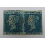 1841 2d Blue, IB and IC, 4 margins, good used pair, black Maltese cross