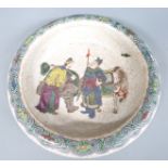 Japanese crackle glaze shallow bowl with warrior decoration, 25 x 5cm