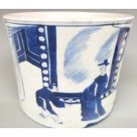 Chinese blue and white brush pot with four character mark to base, 15cm tall