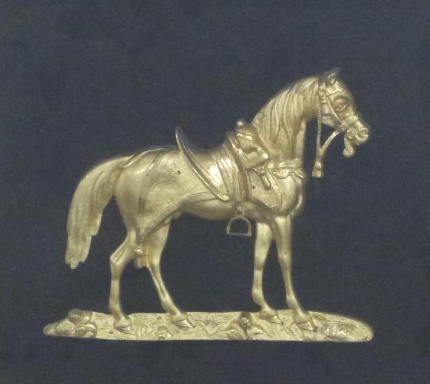 Pair of high profile gilt horses, mounted and framed, both 26 x 28cm overall - Image 3 of 3