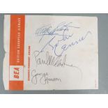 A set of four Beatles autographs on British European Airways (BEA) headed notepaper. The