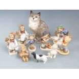 Beswick cat and dog figures, Goebel Hummel figures, tallest 20cm