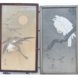 Two 19thC Japanese watercolours, one of geese the other an eagle, both 20 x 36cm