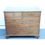 A 19thC mahogany chest of two over three graduated drawers raised on bracket feet, W106 x D55 x