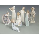 Seven Lladro figures including violinist, tallest 22cm