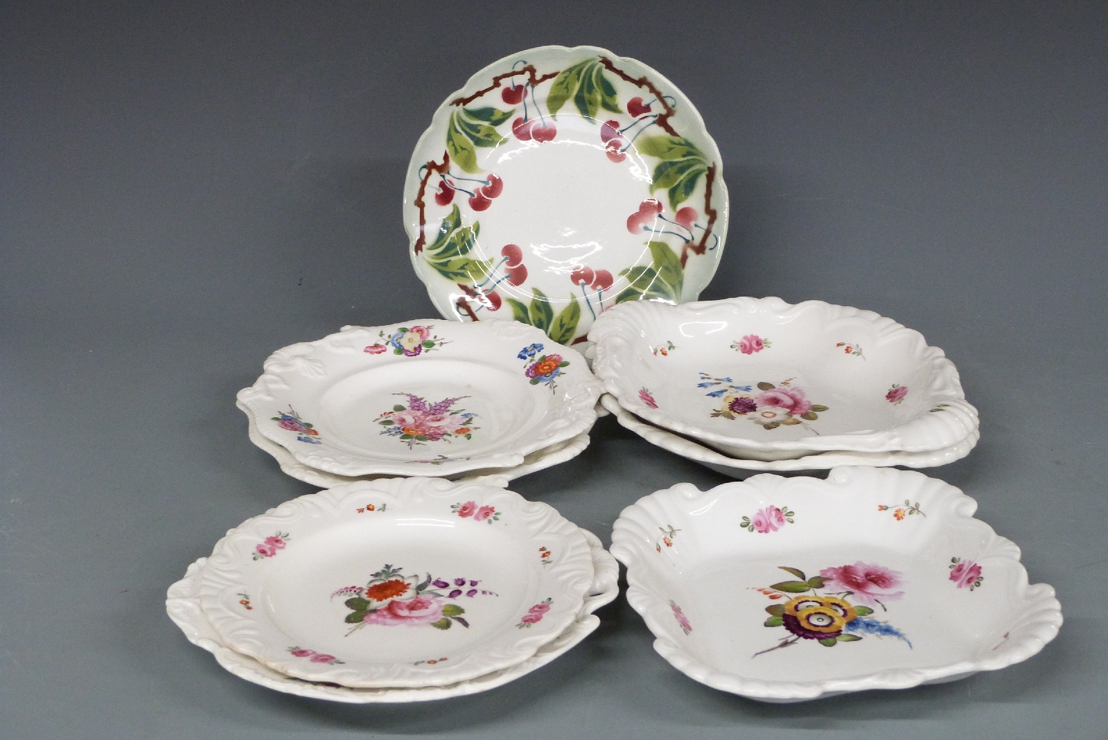 Continental dessert service, Chinese and Japanese export plates, French plates and a German ribbon