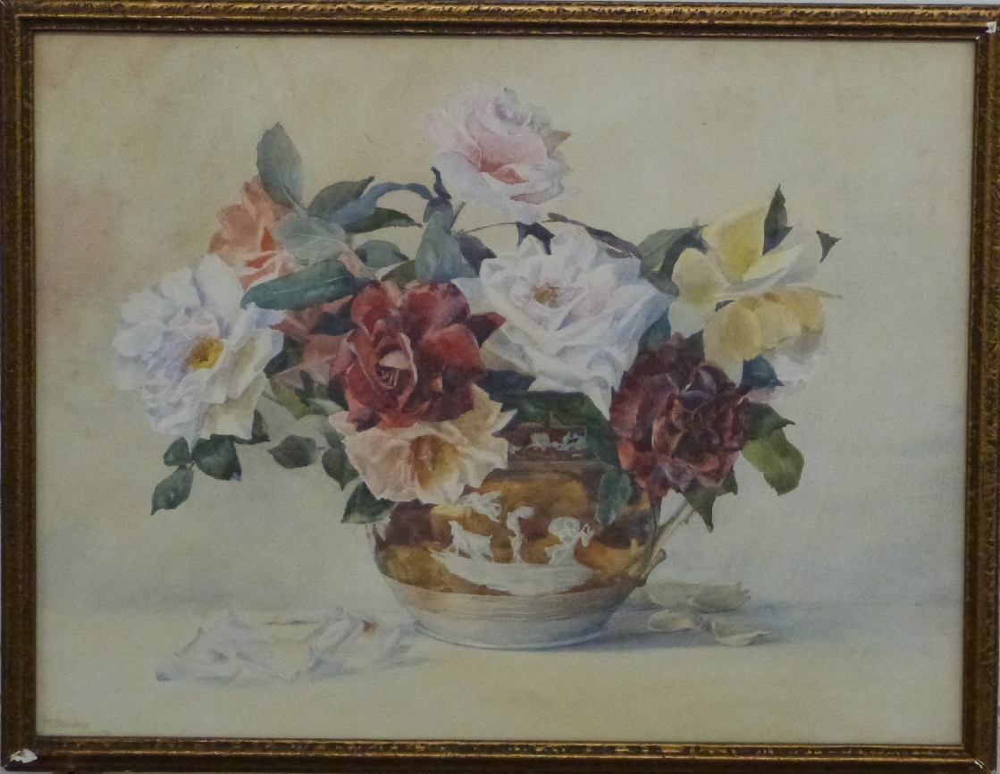 M Bowker watercolour still life of flowers in a jug, framed and glazed, 36 x 47cm - Image 2 of 4