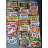 Nineteen Marvel comics comprising The Incredible Hulk #132 and The Mighty World of Marvel Starring