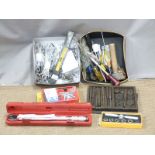 Tap and die sets, large quantity of Britool spanners in sets, general workshop tools, proto torque