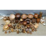 Collection of turned wood / treen items, including bowls, vases, lamps etc