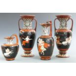 19thC Prattware pair of twin handled vases and two ewers, tallest 35cm