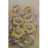 H Royston Hudson watercolour of sunflowers. 55 x 35cm, framed and glazed