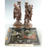 Pair of carved Chinese hardwood figures, 1950s Japanese lacquer photograph album relating to