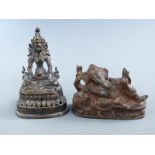 Two 19thC brass and bronze figures, one of a Ganesh and a deity, tallest 13cm