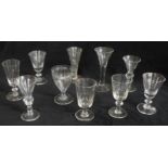 Ten 18thC and later ale, wine and similar drinking glasses, some with twisted and knobbed stems,