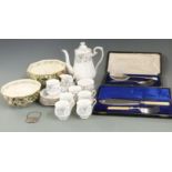 Royal Albert coffee service decorated in Silver Maple pattern, Masons Applique pedestal bowls, cased