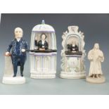 Four 19thC Staffordshire figures and a Parian ware figure all relating to the Methodist movement,