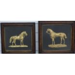 Pair of high profile gilt horses, mounted and framed, both 26 x 28cm overall