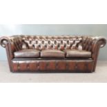 Chesterfield brown leather sofa, W185cm