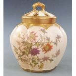 Royal Worcester blush ivory pot pourri of lobed form decorated with flowers, H20cm