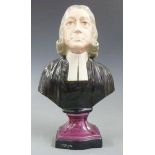 19thC Staffordshire bust of John Wesley of the Methodist movement, H27cm