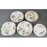 Minton hand decorated dessert service decorated with butterflies and flowers, 15 pieces