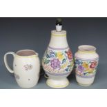 Poole Pottery lamp, vase and jug, tallest 40cm