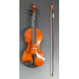 21stC anonymous three-quarter size violin with 34cm single piece back, in fitted gig case,