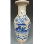 Chinese 19thC blue and white crackle glaze vase with decoration depicting figures on a boat, mark to