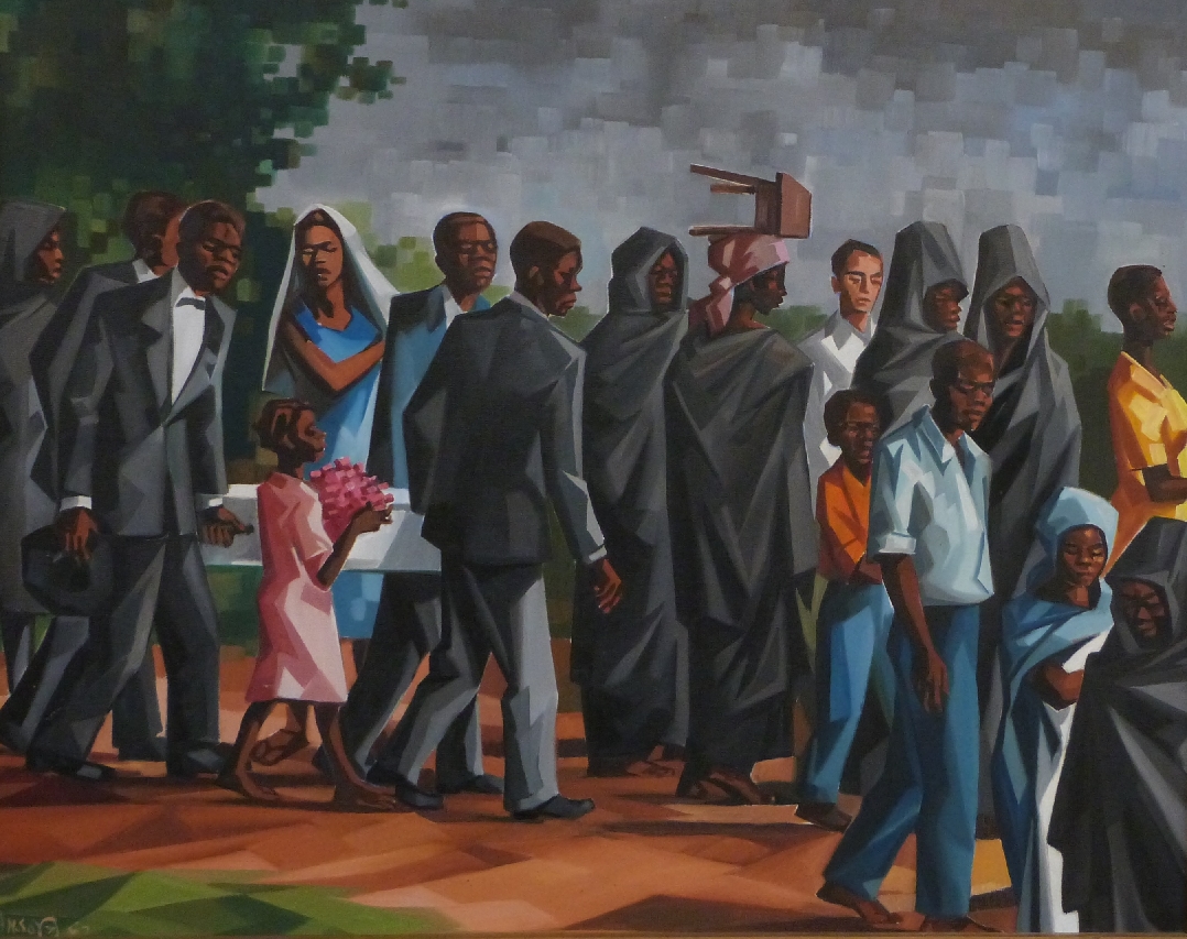 Cubist influenced Angolan scene "enterro indigena em Angola" (indigenous burial in Angola) ,