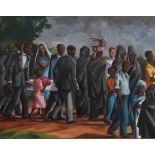 Cubist influenced Angolan scene "enterro indigena em Angola" (indigenous burial in Angola) ,