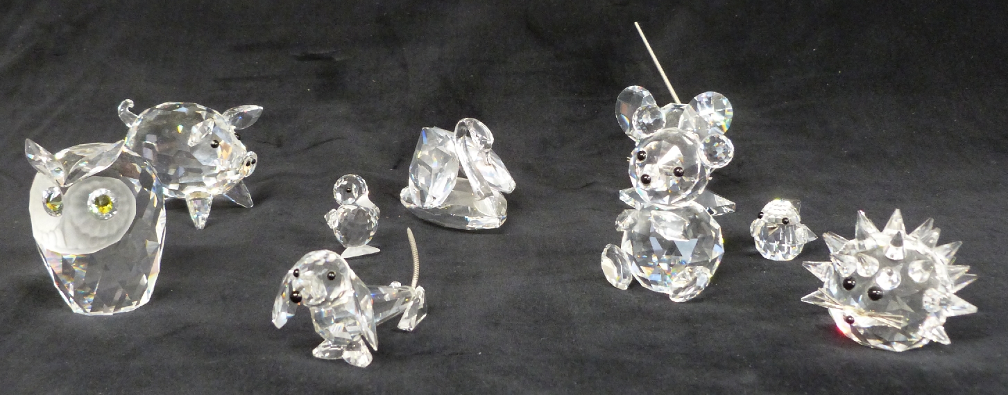 A collection of nine Swarovski animals including hedgehog, owl, mouse etc - Image 3 of 8