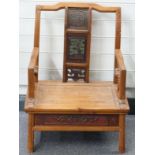 Chinese elm chair with carved back splat, H65 x W55cm
