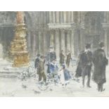 William Walcot RBA, RE (1874-1943) urban scene of children feeding the pigeons, signed lower left,