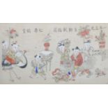 19th/20thC Chinese watercolour of a court scene, 53 x 93cm