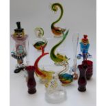 A collection of Murano and similar glass including clowns