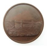 Victorian Robert Stephenson bronze commemorative medal for the Britannia Tubular bridge, Menai