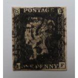 1840 1d Black, LF plate 4, 4 margins, black Maltese cross