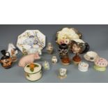 A collection of ceramics including a Minton Aesthetic period octagonal plate, Goebel Hummel figures,