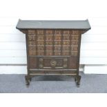 Chinese/Korean chest of thirty drawers over a two door cabinet, W77 x D25 x H77cm