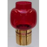 Hans-Agne Jakobsson Swedish oil lamp L63L with pierced brass base and red glass shade, Hans-Agne