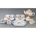 Set of continental ceramics by Henriot Quimper including teapot, three sugar bowls, tray, two