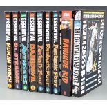 Nine Marvel Comics Essential comic books comprising Fantastic Four 1, 2 and 3, Daredevil 1,