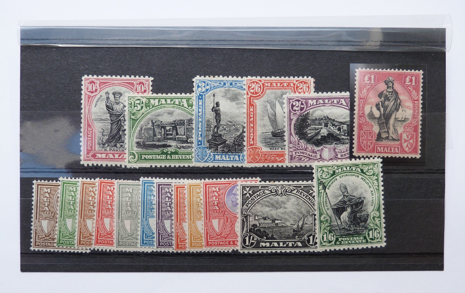 Malta mint stamps. 1886 5s. 1899-1901 1/4d-10s. 1922 1/4d-10s. 1922-26 £1. 1926-27 1/4d-10s. - Image 2 of 2