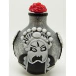 Japanese glass overlay scent bottle with decoration depicting a warrior, 6cm tall