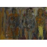 Hugo oil on board abstract figures, signed and dated to right hand side, 34 x 49cm, framed