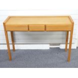 Habitat light oak three drawer hall table, W113 x D37 x H77cm