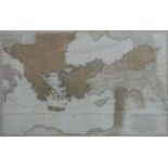 18thC map of the Mediterranean and Euine/The Black Sea, coloured, 60 x 94cm, framed and glazed